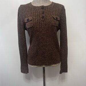 c. 1996 Ralph Lauren Rib-knit Henley Sweater L